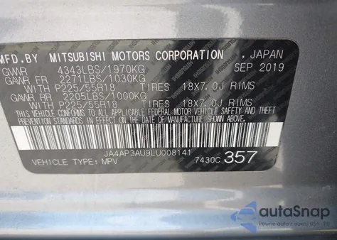 2020 Mitsubishi Outlander Sport 2.0 Es from USA, damaged, VIN JA4AP3AU9LU008141